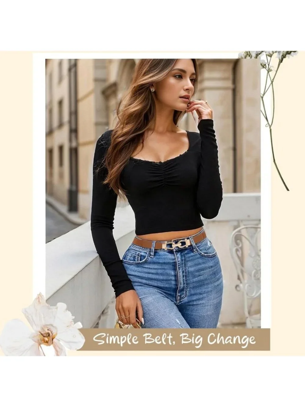 4 Pack Women's Skinny Elastic Waist Belts with Gold Buckle - Stretchy Thin Belts